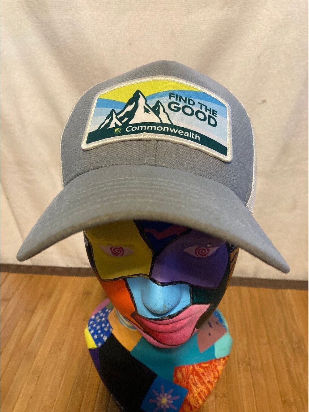 Commonwealth OC770 Find The Good Mountain Patch Trucker Hat Gray Mesh Snapback